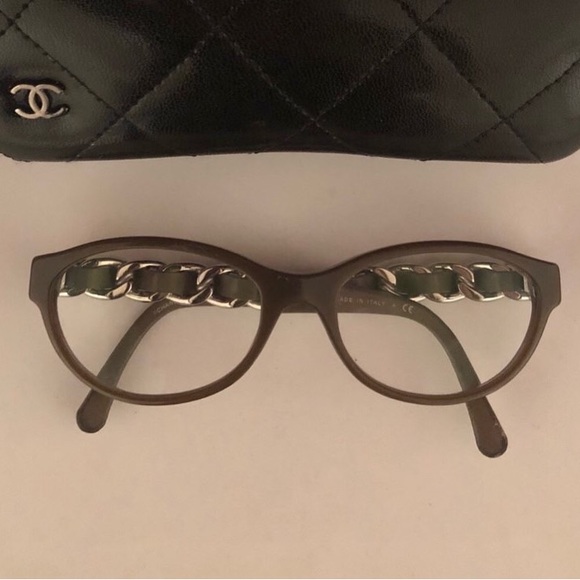 CHANEL Brown Chain Leather Eyeglasses - Picture 1 of 10